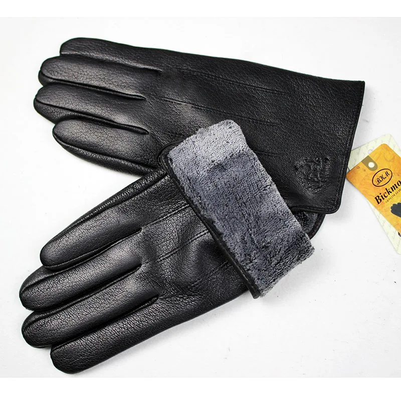 Goatskin Deerskin Gloves Men's Leather New Thin Fleece Lining Winter Warmth and Thickening Outdoor Motorcycle Riding and Driving