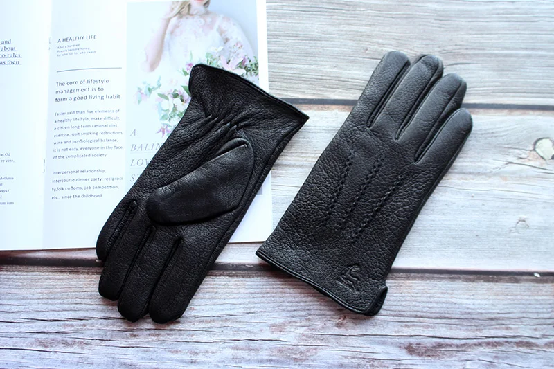 Goatskin Deerskin Gloves Men's Leather New Thin Fleece Lining Winter Warmth and Thickening Outdoor Motorcycle Riding and Driving