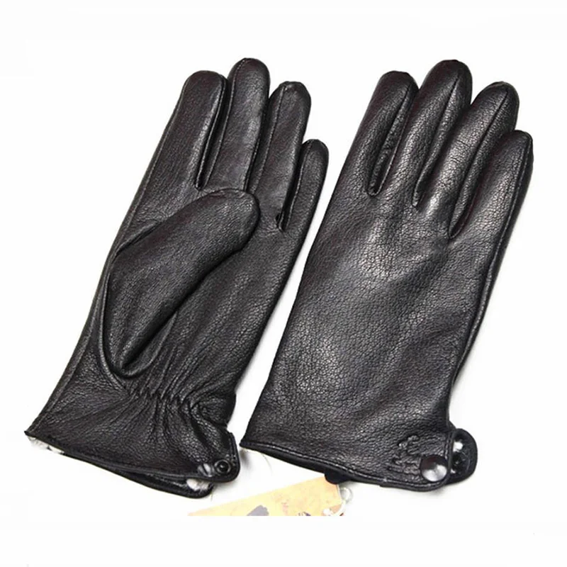 Goatskin Deerskin Gloves Men's Leather New Thin Fleece Lining Winter Warmth and Thickening Outdoor Motorcycle Riding and Driving