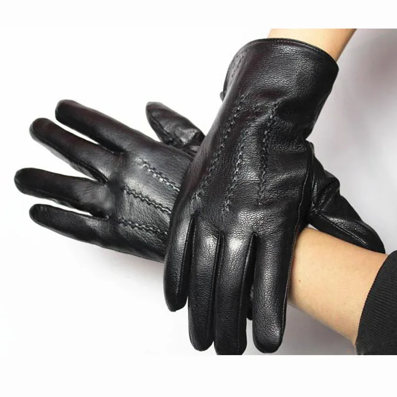 Goatskin Deerskin Gloves Men's Leather New Thin Fleece Lining Winter Warmth and Thickening Outdoor Motorcycle Riding and Driving
