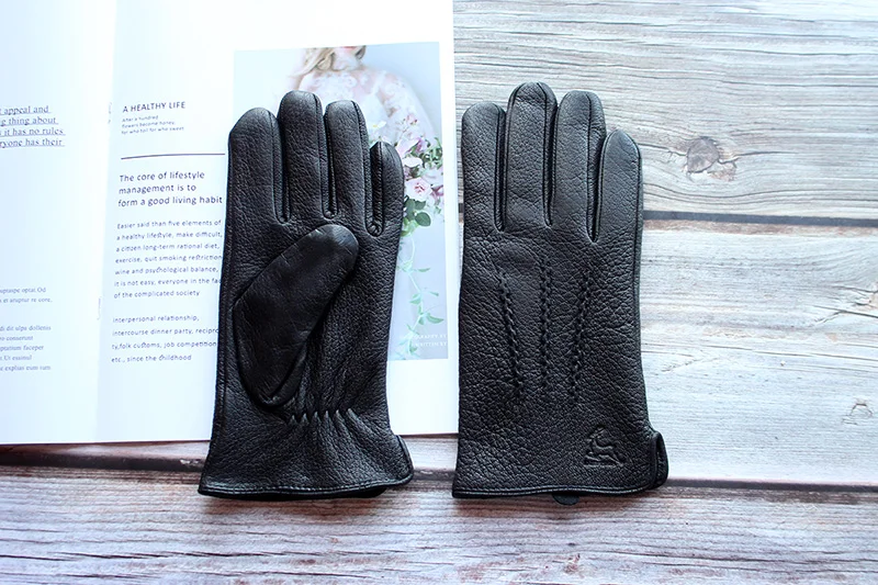 Goatskin Deerskin Gloves Men's Leather New Thin Fleece Lining Winter Warmth and Thickening Outdoor Motorcycle Riding and Driving
