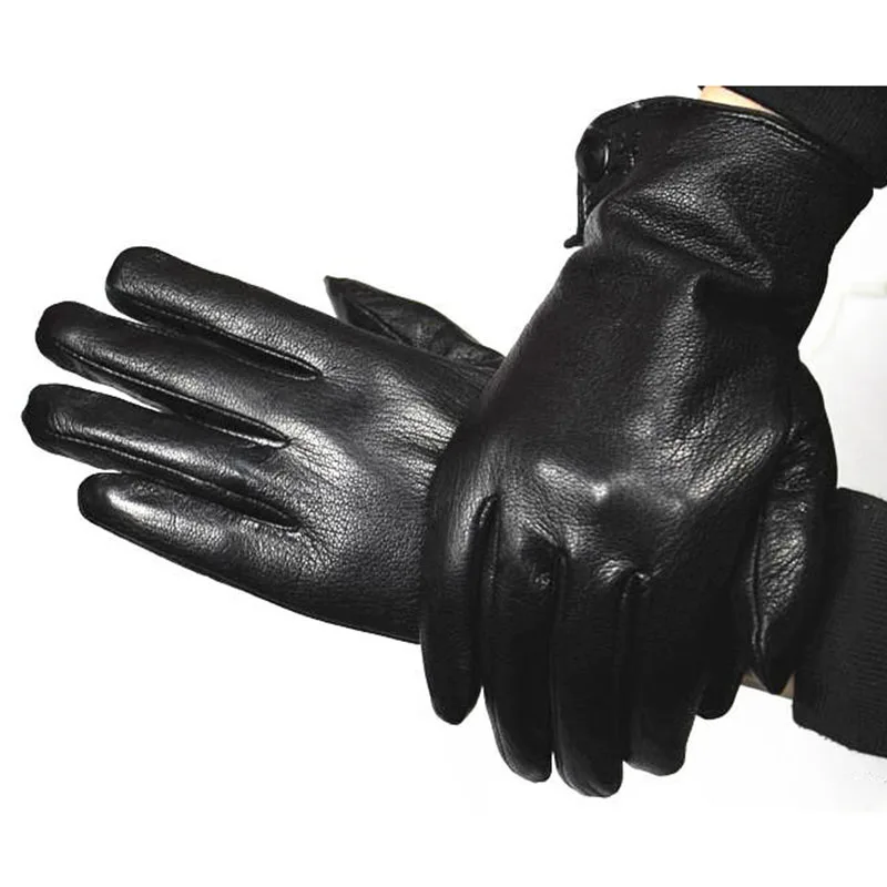 Goatskin Deerskin Gloves Men's Leather New Thin Fleece Lining Winter Warmth and Thickening Outdoor Motorcycle Riding and Driving