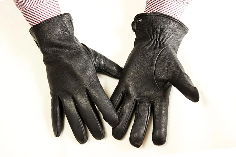 Goatskin Deerskin Gloves Men's Leather New Thin Fleece Lining Winter Warmth and Thickening Outdoor Motorcycle Riding and Driving