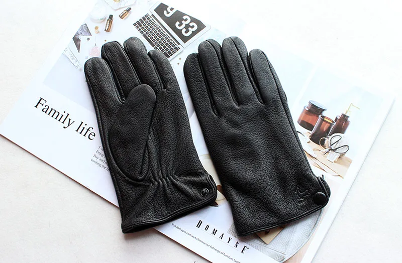 Goatskin Deerskin Gloves Men's Leather New Thin Fleece Lining Winter Warmth and Thickening Outdoor Motorcycle Riding and Driving