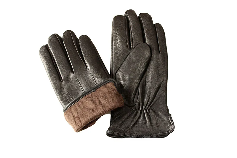 Goatskin Deerskin Gloves Men's Leather New Thin Fleece Lining Winter Warmth and Thickening Outdoor Motorcycle Riding and Driving