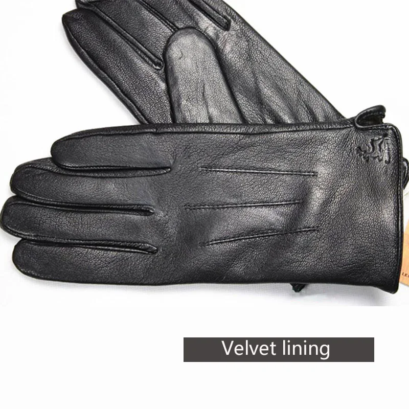 Goatskin Deerskin Gloves Men's Leather New Thin Fleece Lining Winter Warmth and Thickening Outdoor Motorcycle Riding and Driving