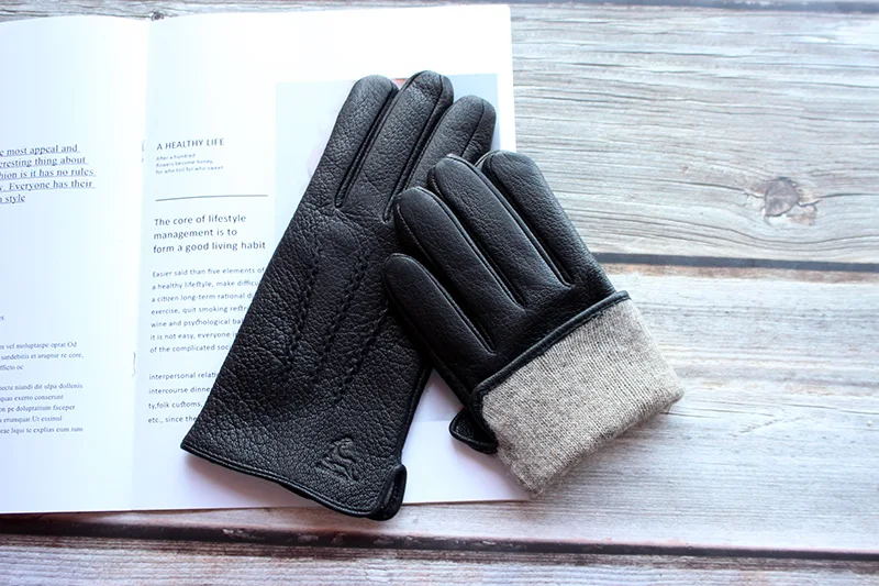 Goatskin Deerskin Gloves Men's Leather New Thin Fleece Lining Winter Warmth and Thickening Outdoor Motorcycle Riding and Driving