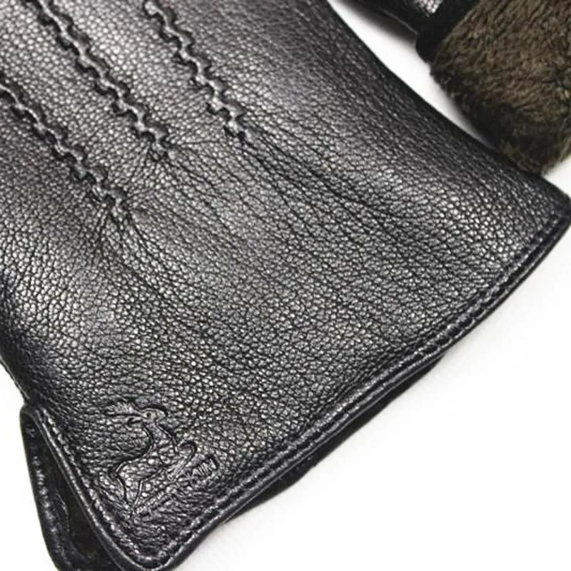 Goatskin Deerskin Gloves Men's Leather New Thin Fleece Lining Winter Warmth and Thickening Outdoor Motorcycle Riding and Driving