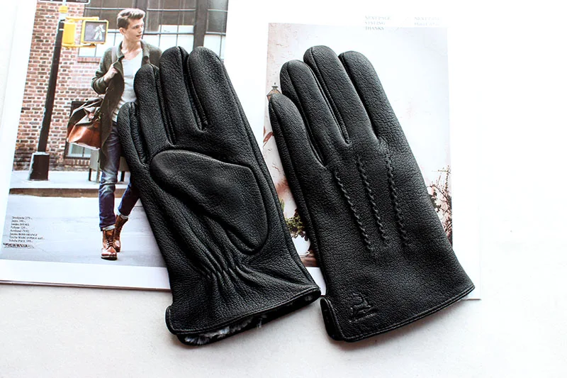 Goatskin Deerskin Gloves Men's Leather New Thin Fleece Lining Winter Warmth and Thickening Outdoor Motorcycle Riding and Driving