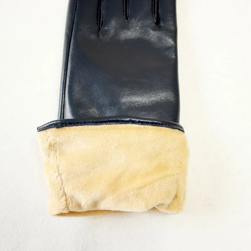 Women's Sheepskin Leather Gloves With Velvet Lining For Warmth in Autumn and Winter Outdoor Anti Cold Motorcycle Driving Gloves