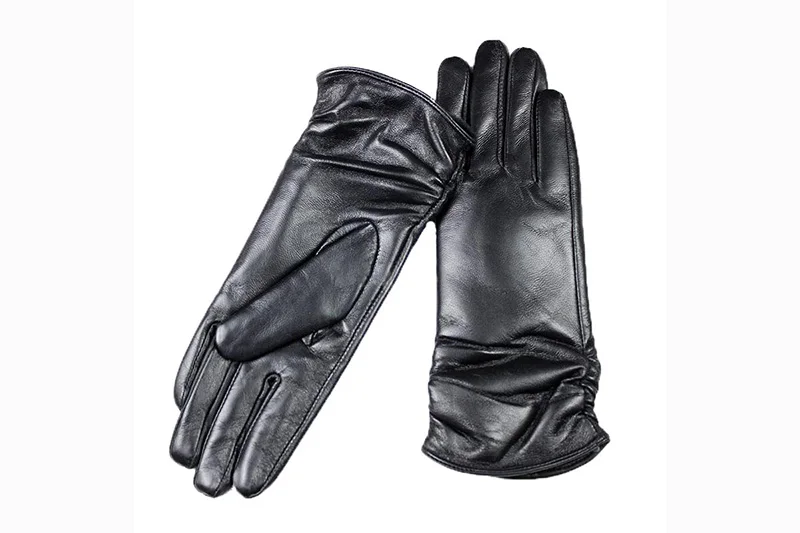 Women's Sheepskin Leather Gloves With Velvet Lining For Warmth in Autumn and Winter Outdoor Anti Cold Motorcycle Driving Gloves