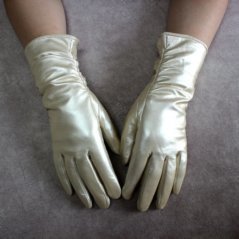 Women's Sheepskin Leather Gloves With Velvet Lining For Warmth in Autumn and Winter Outdoor Anti Cold Motorcycle Driving Gloves
