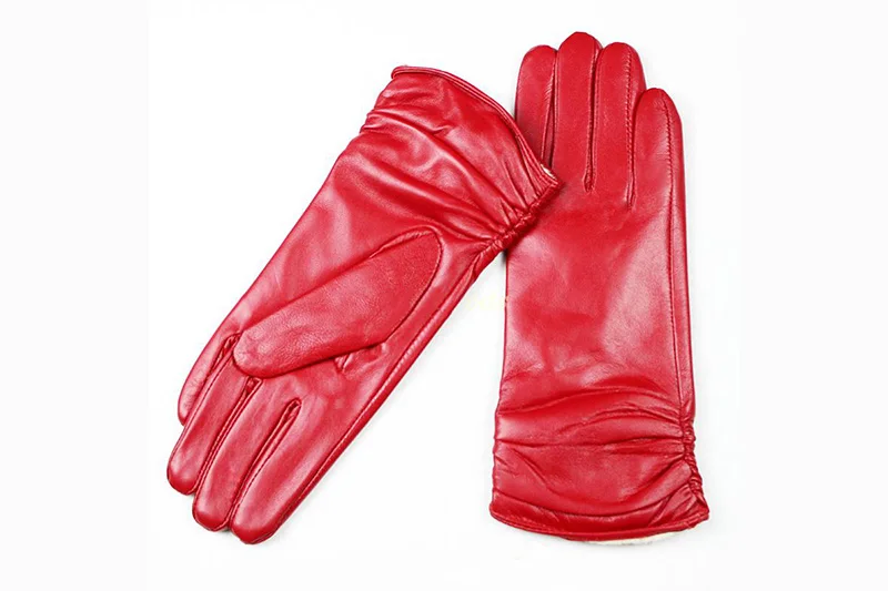 Women's Sheepskin Leather Gloves With Velvet Lining For Warmth in Autumn and Winter Outdoor Anti Cold Motorcycle Driving Gloves
