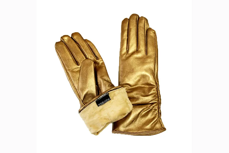 Women's Sheepskin Leather Gloves With Velvet Lining For Warmth in Autumn and Winter Outdoor Anti Cold Motorcycle Driving Gloves