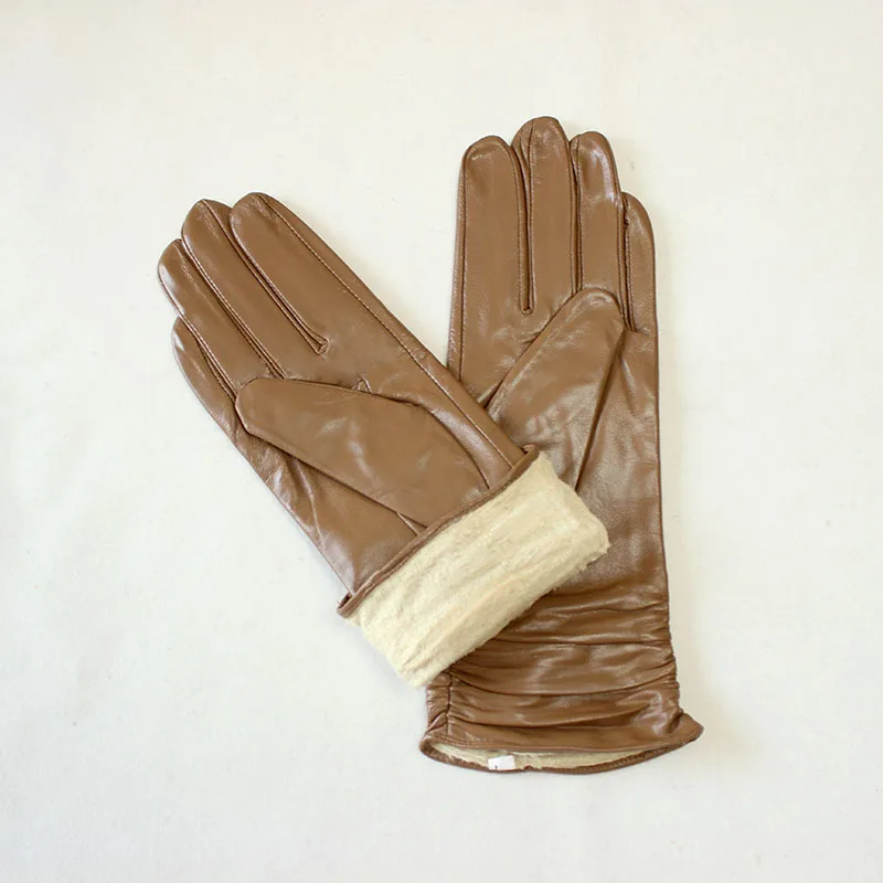 Women's Sheepskin Leather Gloves With Velvet Lining For Warmth in Autumn and Winter Outdoor Anti Cold Motorcycle Driving Gloves