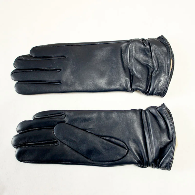 Women's Sheepskin Leather Gloves With Velvet Lining For Warmth in Autumn and Winter Outdoor Anti Cold Motorcycle Driving Gloves