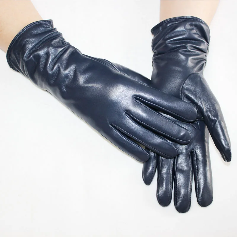 Women's Sheepskin Leather Gloves With Velvet Lining For Warmth in Autumn and Winter Outdoor Anti Cold Motorcycle Driving Gloves