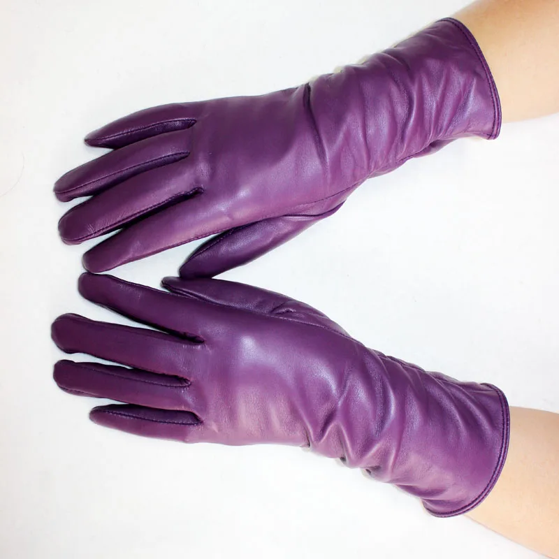 Women's Sheepskin Leather Gloves With Velvet Lining For Warmth in Autumn and Winter Outdoor Anti Cold Motorcycle Driving Gloves