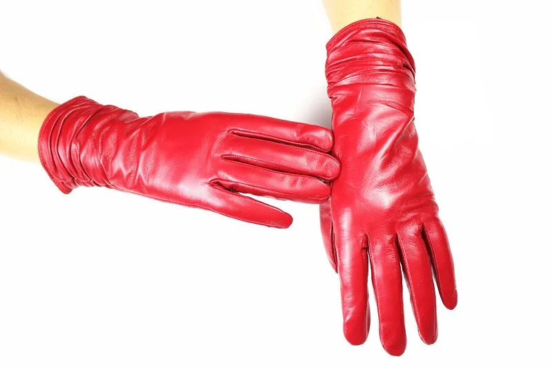 Women's Sheepskin Leather Gloves With Velvet Lining For Warmth in Autumn and Winter Outdoor Anti Cold Motorcycle Driving Gloves
