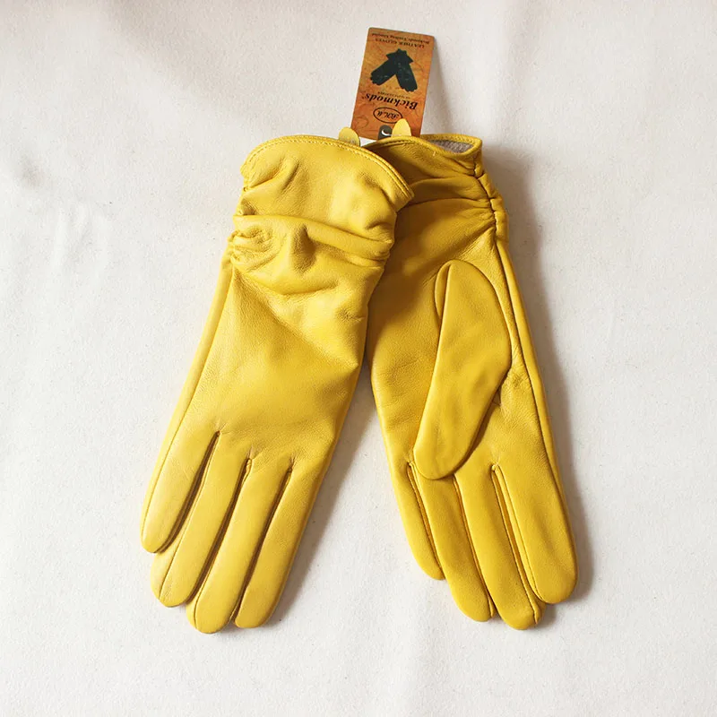 Women's Sheepskin Leather Gloves With Velvet Lining For Warmth in Autumn and Winter Outdoor Anti Cold Motorcycle Driving Gloves