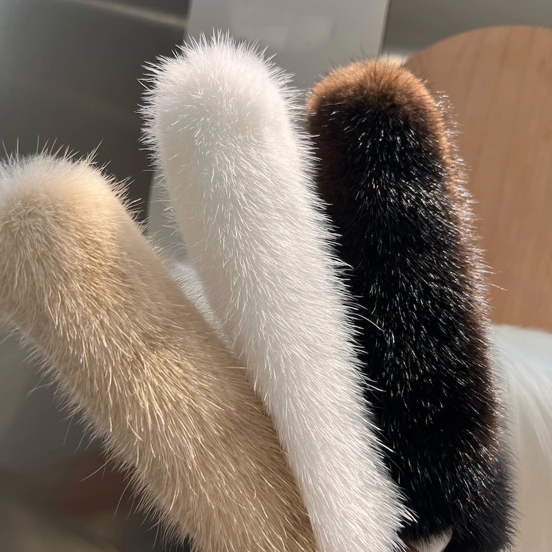 Real Mink Fur Cuffs Sex Hand Arm Warmers Natural Mink Fur Cuffs Wristbands Female Warm Rabbit Hair for Women Manga