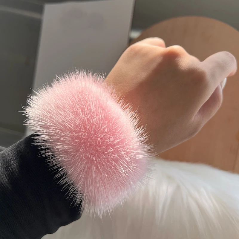 Real Mink Fur Cuffs Sex Hand Arm Warmers Natural Mink Fur Cuffs Wristbands Female Warm Rabbit Hair for Women Manga