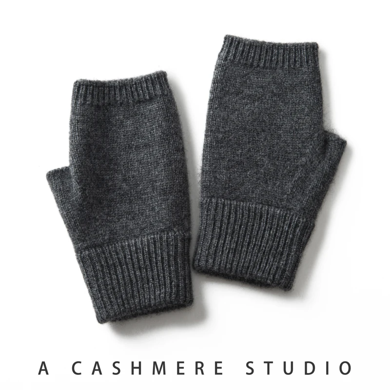 2025 Winter Women 100% Cashmere Mitts 15cm Knitted Fingerless Gloves Y2k Thermal Gloves Semi Finger Lengthen Mittens Arm Warmers