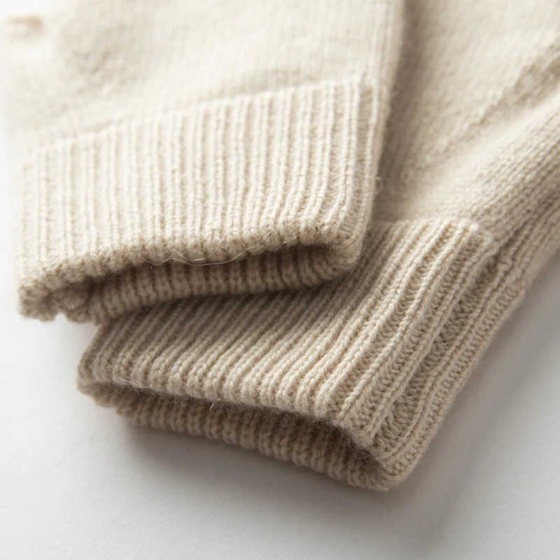 2025 Winter Women 100% Cashmere Mitts 15cm Knitted Fingerless Gloves Y2k Thermal Gloves Semi Finger Lengthen Mittens Arm Warmers