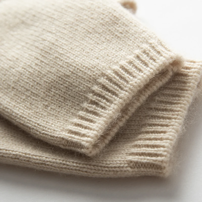 2025 Winter Women 100% Cashmere Mitts 15cm Knitted Fingerless Gloves Y2k Thermal Gloves Semi Finger Lengthen Mittens Arm Warmers