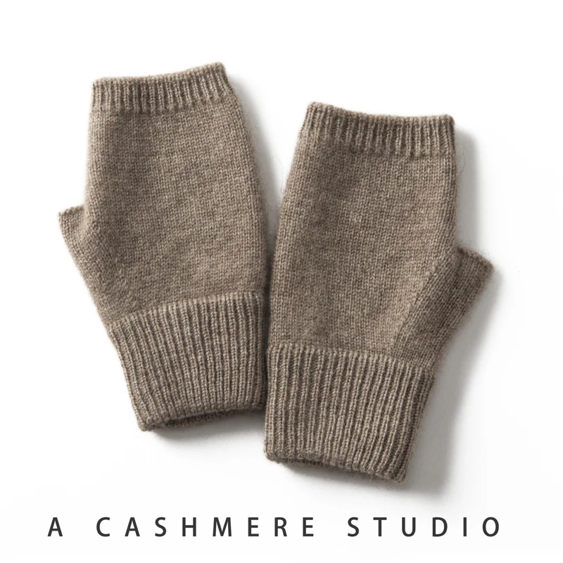 2025 Winter Women 100% Cashmere Mitts 15cm Knitted Fingerless Gloves Y2k Thermal Gloves Semi Finger Lengthen Mittens Arm Warmers