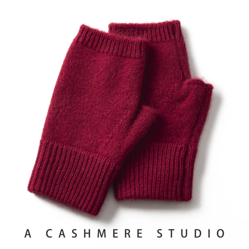 2025 Winter Women 100% Cashmere Mitts 15cm Knitted Fingerless Gloves Y2k Thermal Gloves Semi Finger Lengthen Mittens Arm Warmers
