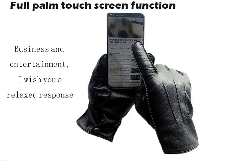 Winter Driving Leather Deerskin Gloves Men's Fashion New Wool Lining Autumn Warmth Motorcycle Riding Driver Finger Gloves