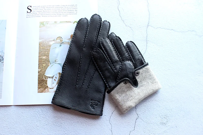Winter Driving Leather Deerskin Gloves Men's Fashion New Wool Lining Autumn Warmth Motorcycle Riding Driver Finger Gloves