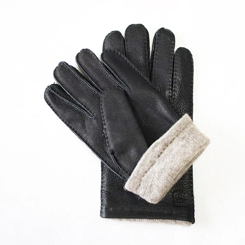 Winter Driving Leather Deerskin Gloves Men's Fashion New Wool Lining Autumn Warmth Motorcycle Riding Driver Finger Gloves