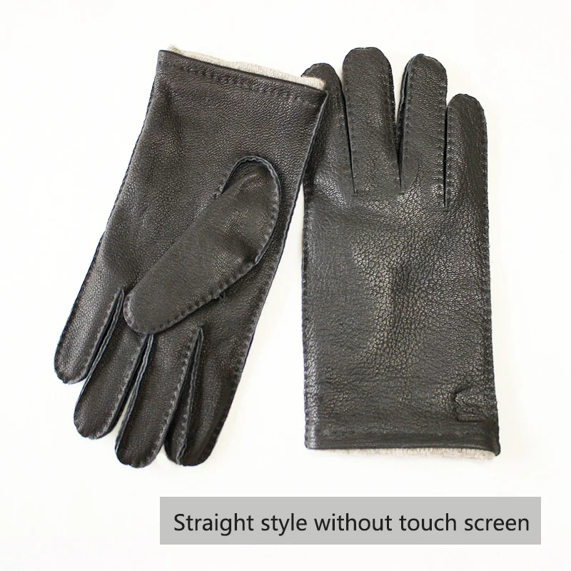 Winter Driving Leather Deerskin Gloves Men's Fashion New Wool Lining Autumn Warmth Motorcycle Riding Driver Finger Gloves
