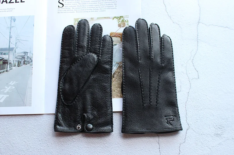 Winter Driving Leather Deerskin Gloves Men's Fashion New Wool Lining Autumn Warmth Motorcycle Riding Driver Finger Gloves