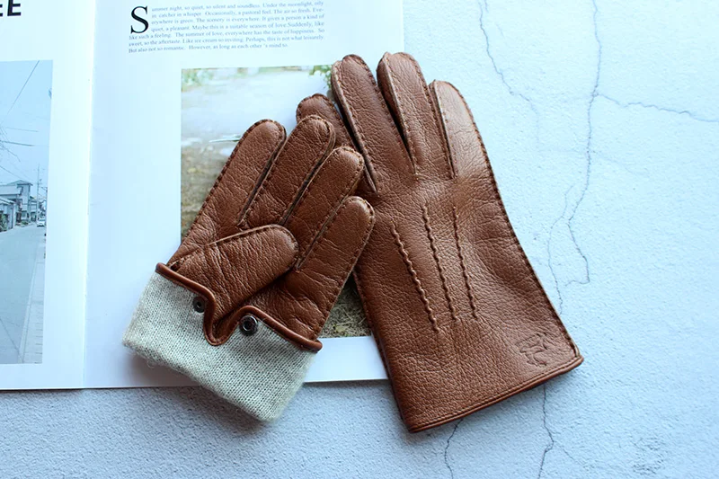 Winter Driving Leather Deerskin Gloves Men's Fashion New Wool Lining Autumn Warmth Motorcycle Riding Driver Finger Gloves
