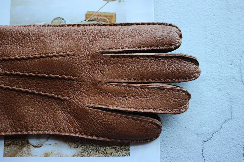 Winter Driving Leather Deerskin Gloves Men's Fashion New Wool Lining Autumn Warmth Motorcycle Riding Driver Finger Gloves