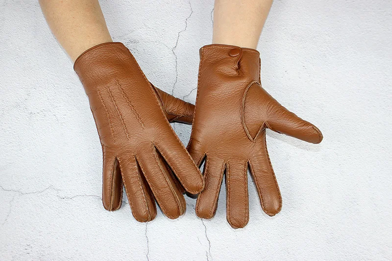 Winter Driving Leather Deerskin Gloves Men's Fashion New Wool Lining Autumn Warmth Motorcycle Riding Driver Finger Gloves