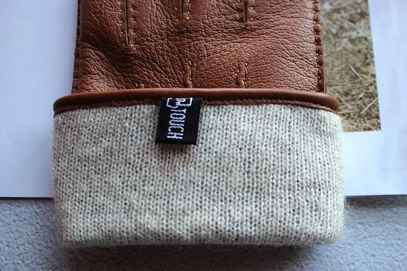 Winter Driving Leather Deerskin Gloves Men's Fashion New Wool Lining Autumn Warmth Motorcycle Riding Driver Finger Gloves
