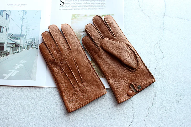 Winter Driving Leather Deerskin Gloves Men's Fashion New Wool Lining Autumn Warmth Motorcycle Riding Driver Finger Gloves