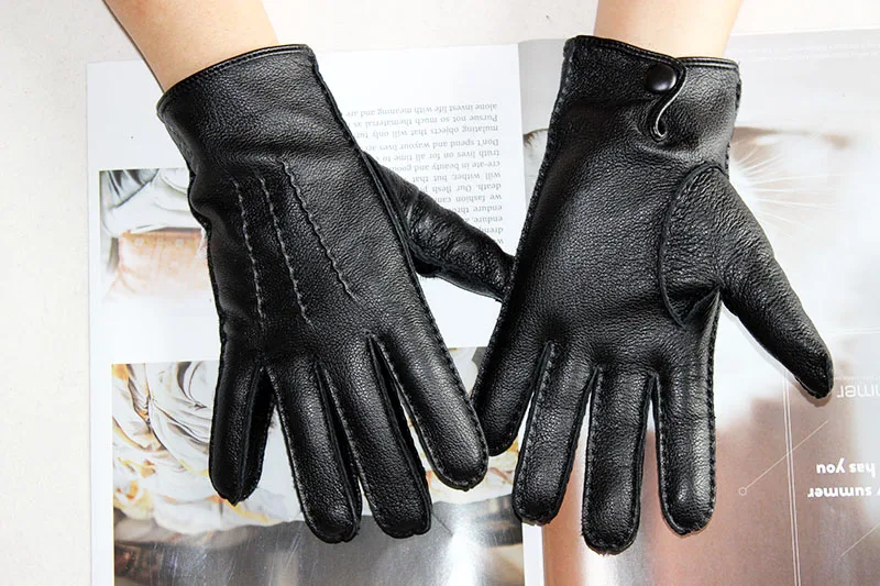 Winter Driving Leather Deerskin Gloves Men's Fashion New Wool Lining Autumn Warmth Motorcycle Riding Driver Finger Gloves
