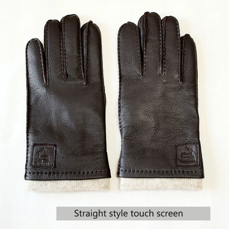 Winter Driving Leather Deerskin Gloves Men's Fashion New Wool Lining Autumn Warmth Motorcycle Riding Driver Finger Gloves