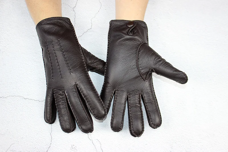 Winter Driving Leather Deerskin Gloves Men's Fashion New Wool Lining Autumn Warmth Motorcycle Riding Driver Finger Gloves