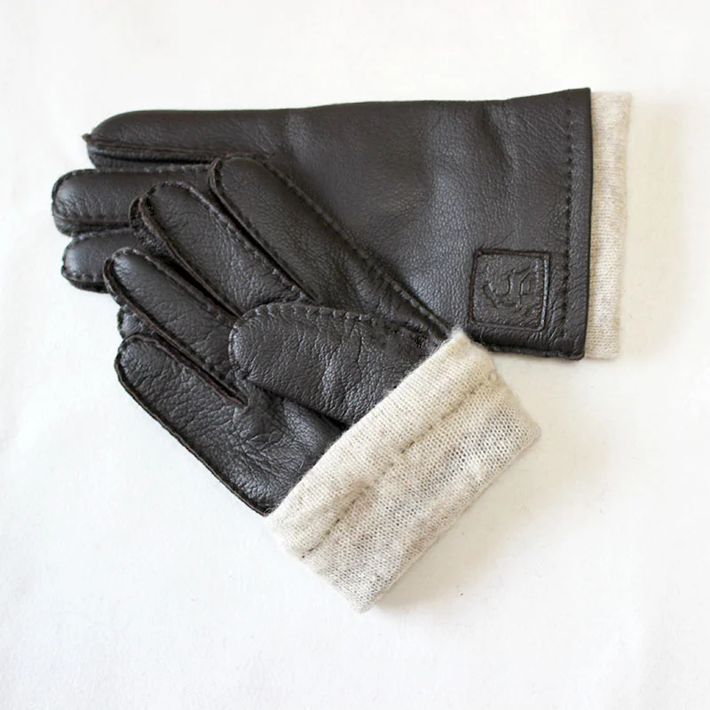 Winter Driving Leather Deerskin Gloves Men's Fashion New Wool Lining Autumn Warmth Motorcycle Riding Driver Finger Gloves