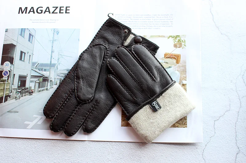 Winter Driving Leather Deerskin Gloves Men's Fashion New Wool Lining Autumn Warmth Motorcycle Riding Driver Finger Gloves