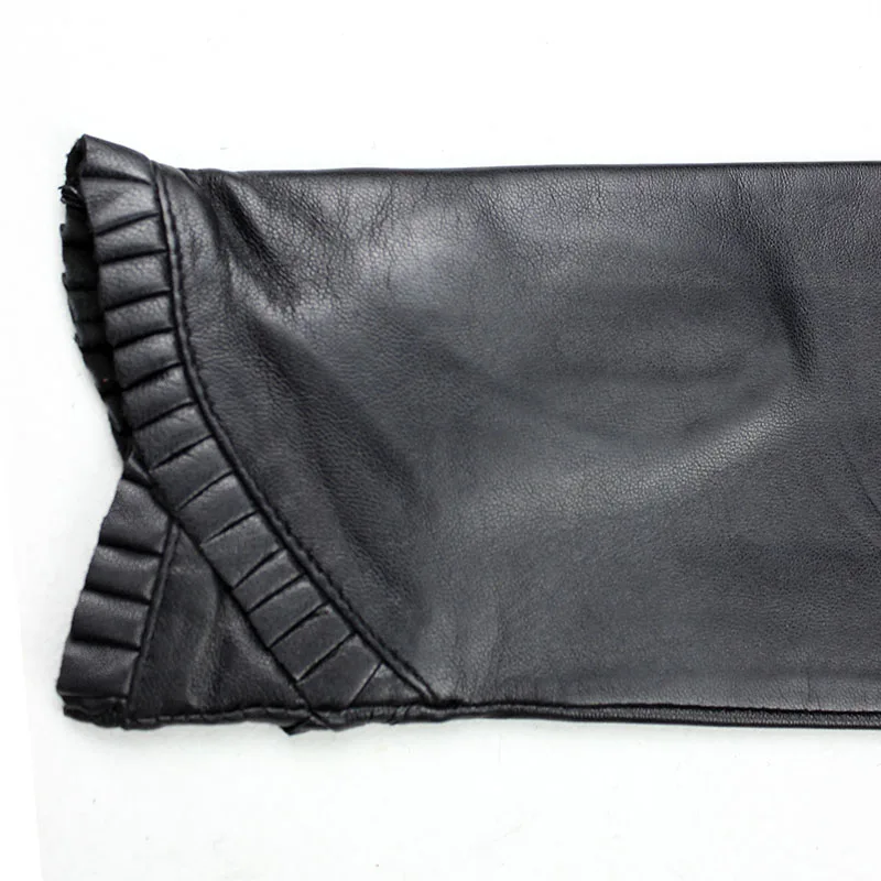 Women's Long Leather Gloves Are Fashionable To Wear With Thin Velvet LIning For Autumn Warmth Sheepskin Half Finger Sleeves