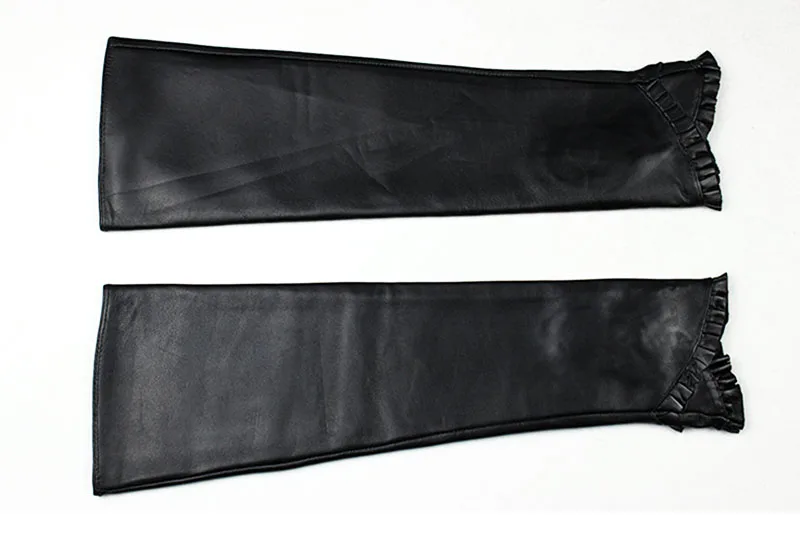 Women's Long Leather Gloves Are Fashionable To Wear With Thin Velvet LIning For Autumn Warmth Sheepskin Half Finger Sleeves