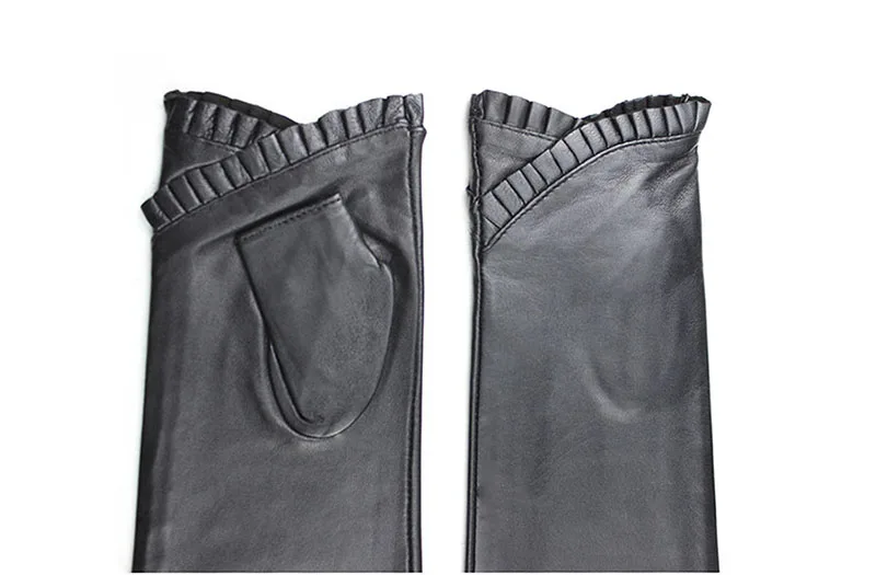 Women's Long Leather Gloves Are Fashionable To Wear With Thin Velvet LIning For Autumn Warmth Sheepskin Half Finger Sleeves