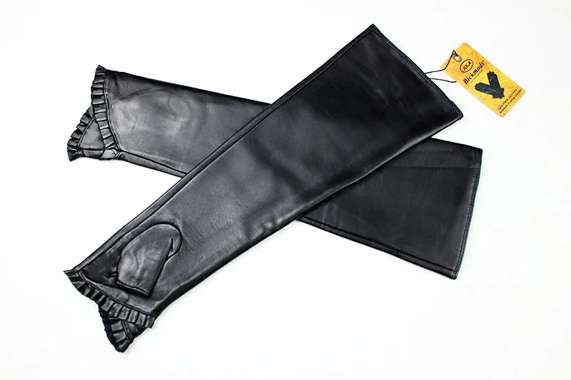 Women's Long Leather Gloves Are Fashionable To Wear With Thin Velvet LIning For Autumn Warmth Sheepskin Half Finger Sleeves